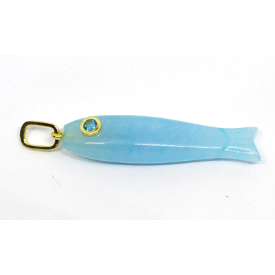 Blue Jade Carved Fish 43mm pendant plus bail