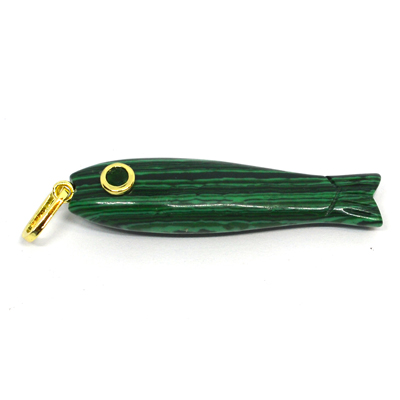 Faux Malachite Carved Fish 43mm pendant plus bail