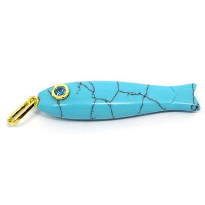 Faux Turquoise Carved Fish 43mm pendant plus bail