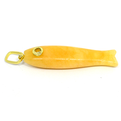 Yellow Jade Carved Fish 43mm pendant plus bail