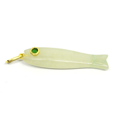 New Jade Carved Fish 43mm pendant plus bail