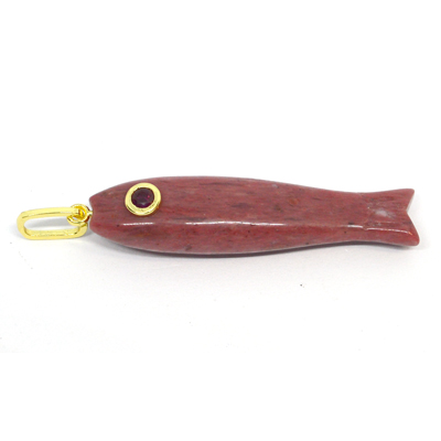 Rhodonite Carved Fish 43mm pendant plus bail