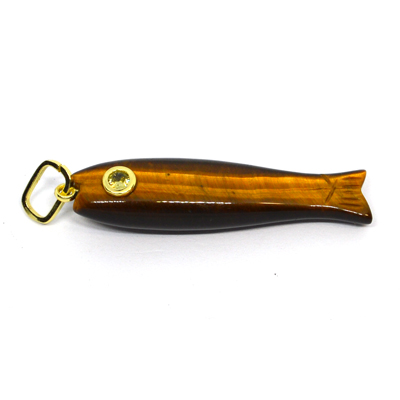 Tiger Eye Carved Fish 43mm pendant plus bail