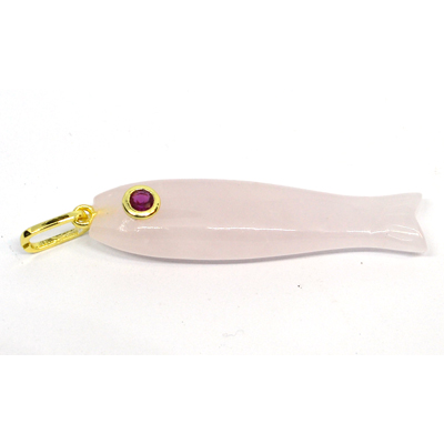 Rose Quartz Carved Fish 43mm pendant plus bail