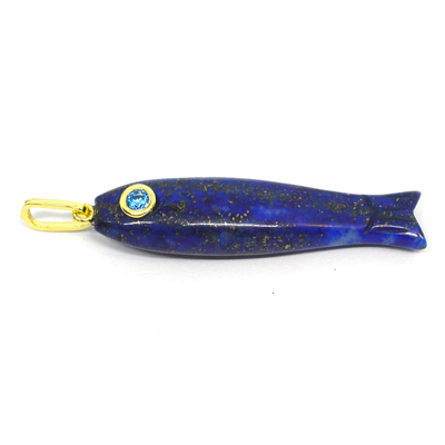 Lapis Lazuli Carved Fish 43mm pendant plus bail