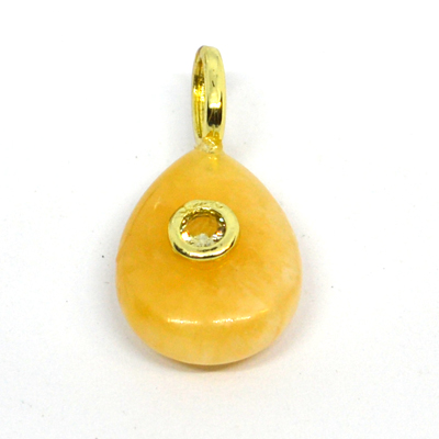 Yellow Jade Teardrop 16x12mm Pendant plus bail