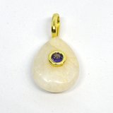 White Jade Teardrop 16x12mm Pendant plus bail-beads incl pearls-Beadthemup