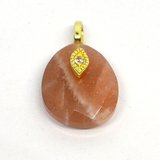 Peach Moonstone Faceted  Teardrop 14x12mm Pendant plus bail-beads incl pearls-Beadthemup