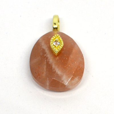 Peach Moonstone Faceted  Teardrop 14x12mm Pendant plus bail