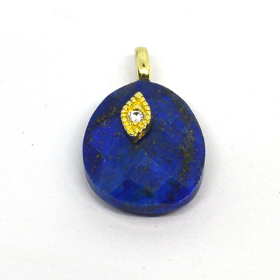 Lapis Lazuli Faceted  Teardrop 14x12mm Pendant plus bail