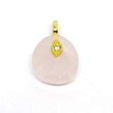 Rose Quartz Faceted  Teardrop 14x12mm Pendant plus bail-beads incl pearls-Beadthemup