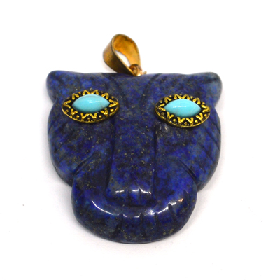 Lapis lazuli Carved Leopard head 30x28mm Pendant plus bail