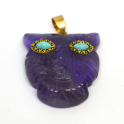 Amethyst Carved Leopard head 30x28mm Pendant plus bail
