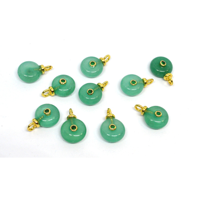 Green Onyx 10mm flat round pendant with bail
