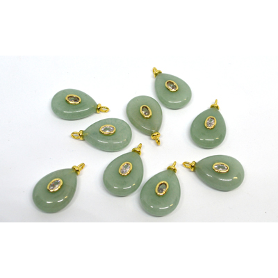 Dangling Jade 15x20mm flat teardrop pendant with bail