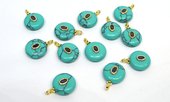 Faux Turquoise 16mm flat round  pendant with bail-beads incl pearls-Beadthemup