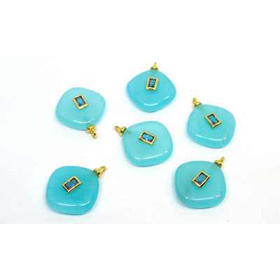 Dyed Jade 22mm flat diamond pendant with bail