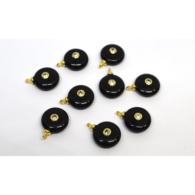 Onyx  16mm flat round  pendant with bail