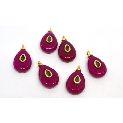 Dyed Jade Fushia 15x20mm flat teardrop pendant with bail