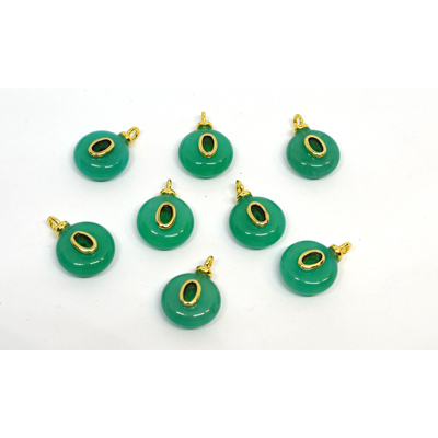 Green Onyx 13mm flat round pendant with bail