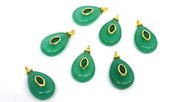 Green Onyx 15x20mm flat teardrop pendant with bail-beads incl pearls-Beadthemup