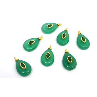 Green Onyx 15x20mm flat teardrop pendant with bail