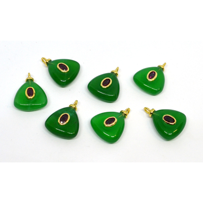 Green Onyx 15mm flat triangle pendant with bail