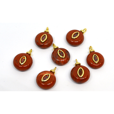 Red Jasper 13mm flat round  pendant with bail