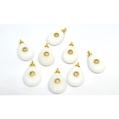 White Jade  13x17mm flat teadrop pendant with bail