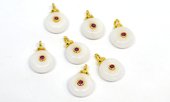 White Jade  10mm flat round pendant with bail-beads incl pearls-Beadthemup