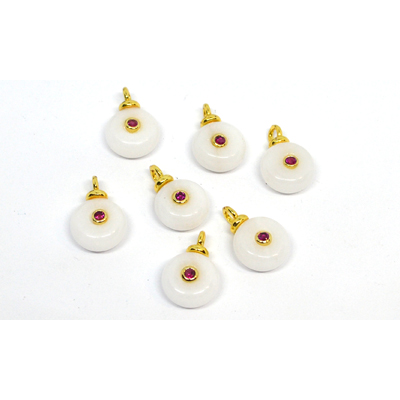 White Jade  10mm flat round pendant with bail