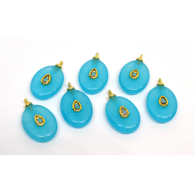Dyed Jade blue 15x20mm flat teardrop pendant with bail