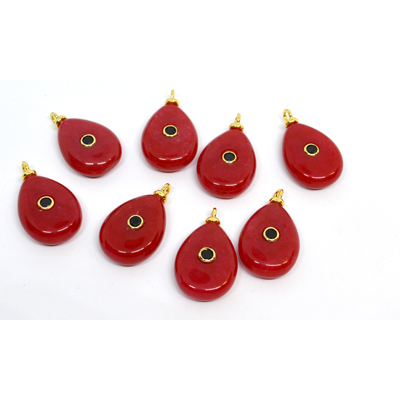 Dyed Jade fuschia 15x20mm flat teardrop pendant with bail