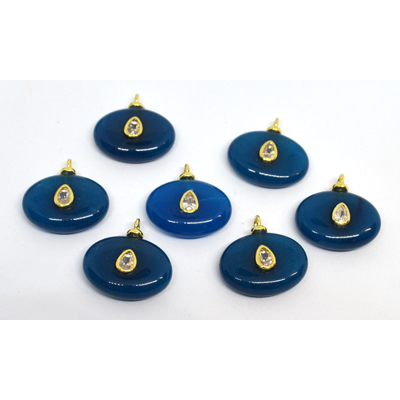 Dyed Jade Blue 15x20mm flat oval pendant with bail