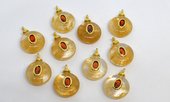 Faux Golden Rutile 13mm flat round pendant with bail-beads incl pearls-Beadthemup