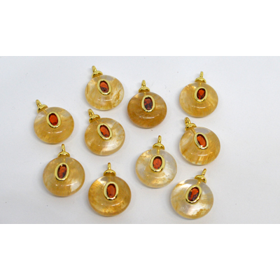 Faux Golden Rutile 13mm flat round pendant with bail