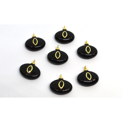 Onyx 14x18mm flat side drill oval pendant with bail