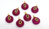 Dyed Jade fuschia 13mm flat round pendant with bail-beads incl pearls-Beadthemup