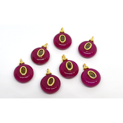 Dyed Jade fuschia 13mm flat round pendant with bail