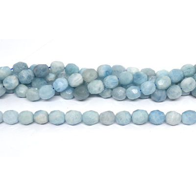 Aquamarine Faceted Barrel 9x10mm strand 36 beads