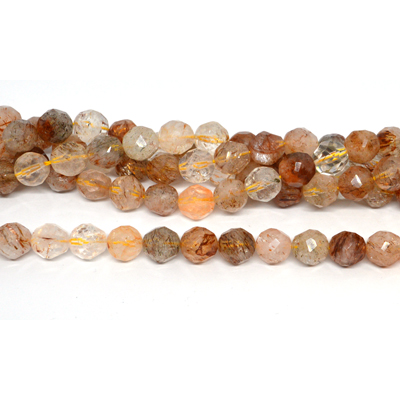 Rutile quartz Faceted Barrel 9x10mm strand 36 beads