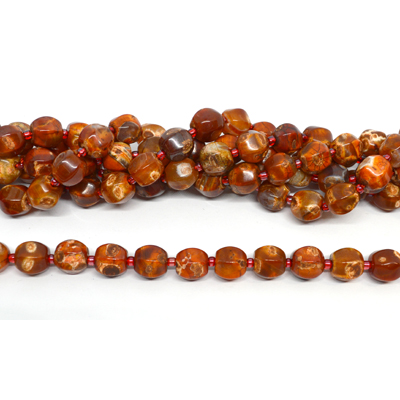 Red Fire Agate Natural 6 sided barrel 10x9mm strand 32 beads