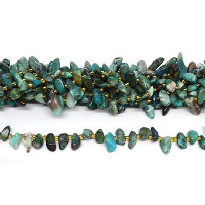 Chrysocolla raw tooth top drill nugget strand approx 50 beads