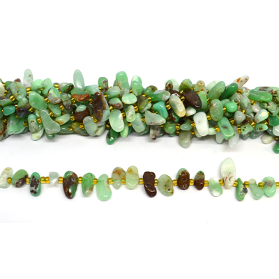 Chrysophase raw tooth top drill nugget strand approx 48 beads