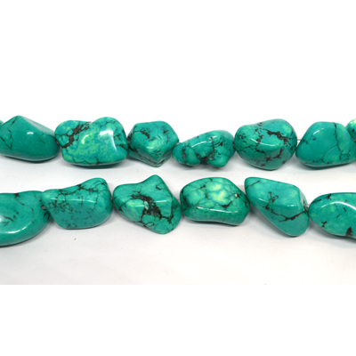 Dyed Howlite green large nugget approx 27x20mm strand 16 beads