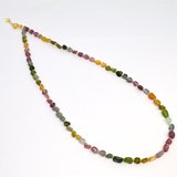 Watermelon Tourmaline nugget approx 5mm  gold plated 925 necklace 44-46cm-beads incl pearls-Beadthemup