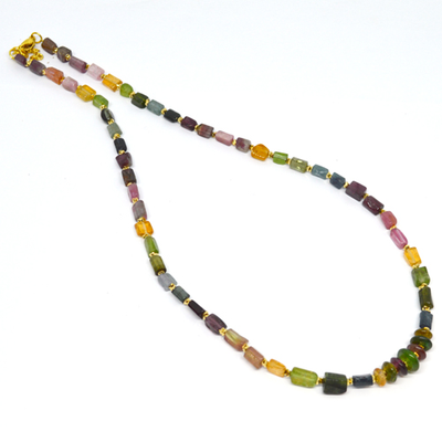 Watermelon Tourmaline rectangle approx 6x4mm plus rondel  gold plated 925 neckla