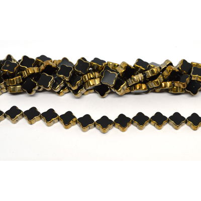 Chinese Crystal 9mm 4 leaf clover with gold rim strand 28 beads