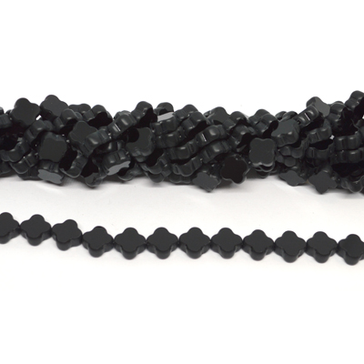 Chinese Crystal 9mm 4 leaf clover with matte black rim strand 28 beads
