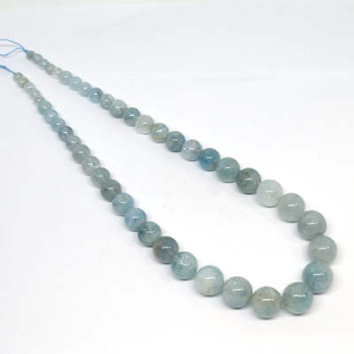 Aquamarine polished round graduated 6-13mm 47 beads